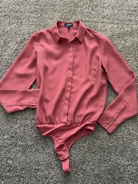 Express Blush Rose Button-Front Long-Sleeve Portofino Bodysuit